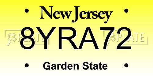 8YRA72 New Jersey License Plate