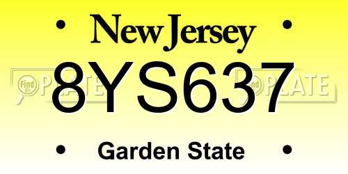 8YS637 New Jersey License Plate