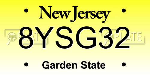 8YSG32 New Jersey License Plate