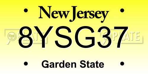 8YSG37 New Jersey License Plate