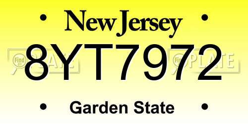 8YT7972 New Jersey License Plate