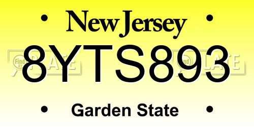 8YTS893 New Jersey License Plate