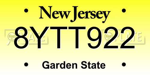 8YTT922 New Jersey License Plate