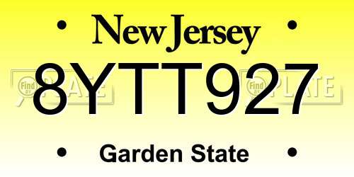 8YTT927 New Jersey License Plate