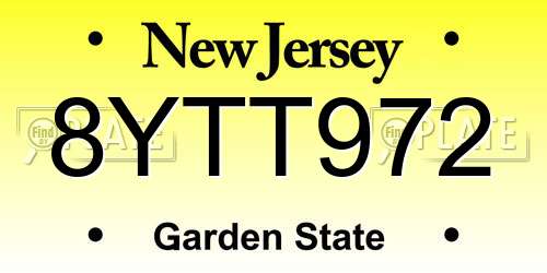 8YTT972 New Jersey License Plate