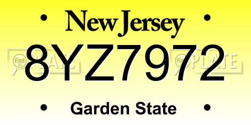 8YZ7972 New Jersey License Plate