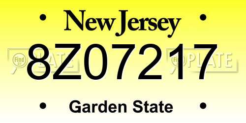 8Z07217 New Jersey License Plate