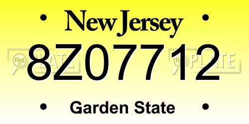 8Z07712 New Jersey License Plate