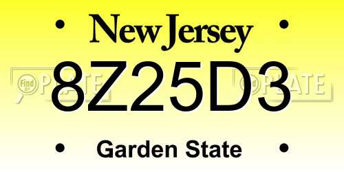 8Z25D3 New Jersey License Plate