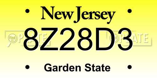 8Z28D3 New Jersey License Plate