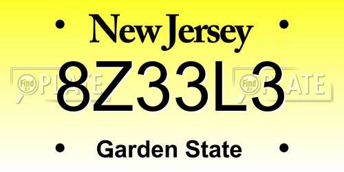 8Z33L3 New Jersey License Plate
