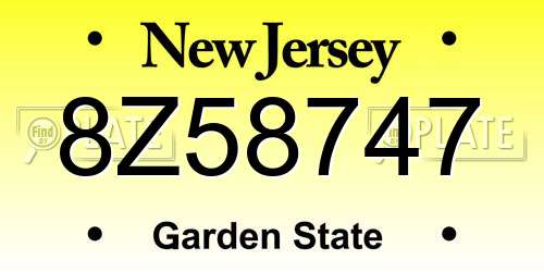 8Z58747 New Jersey License Plate