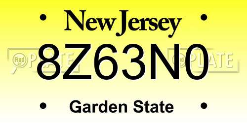 8Z63N0 New Jersey License Plate