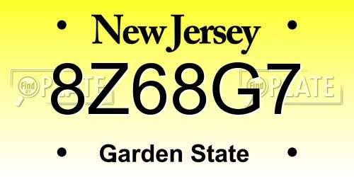 8Z68G7 New Jersey License Plate