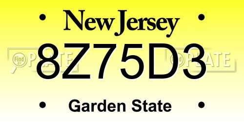 8Z75D3 New Jersey License Plate