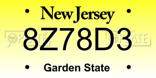 8Z78D3 New Jersey License Plate