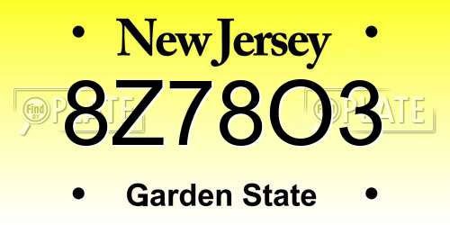8Z78O3 New Jersey License Plate