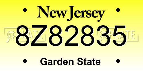 8Z82835 New Jersey License Plate