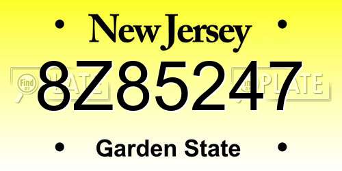 8Z85247 New Jersey License Plate