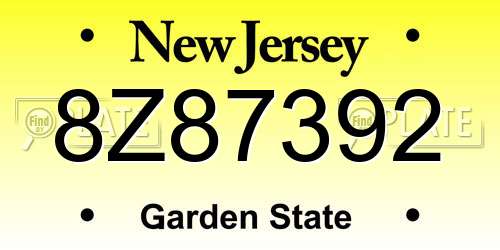 8Z87392 New Jersey License Plate