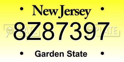 8Z87397 New Jersey License Plate