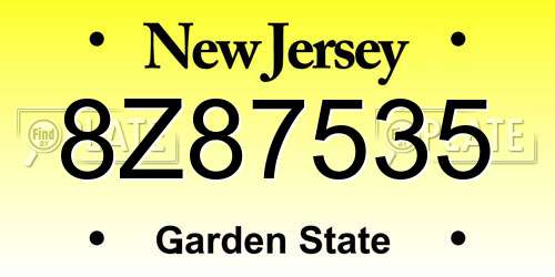 8Z87535 New Jersey License Plate