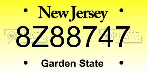 8Z88747 New Jersey License Plate
