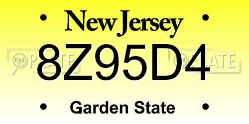 8Z95D4 New Jersey License Plate