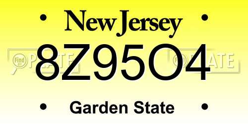 8Z95O4 New Jersey License Plate