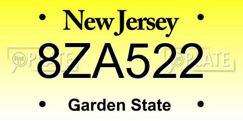 8ZA522 New Jersey License Plate