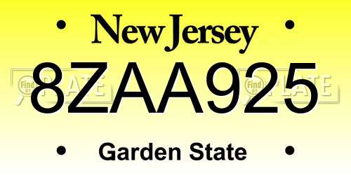 8ZAA925 New Jersey License Plate