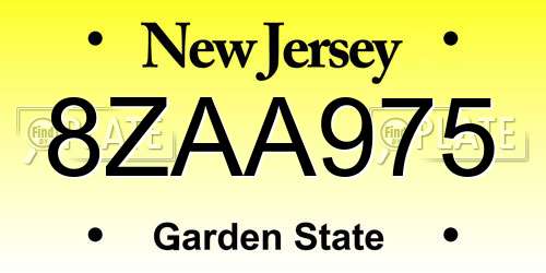 8ZAA975 New Jersey License Plate