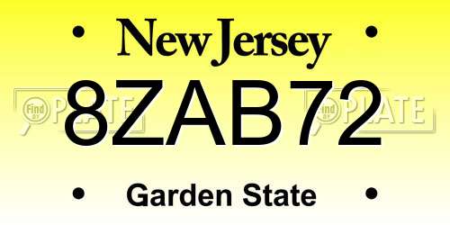 8ZAB72 New Jersey License Plate