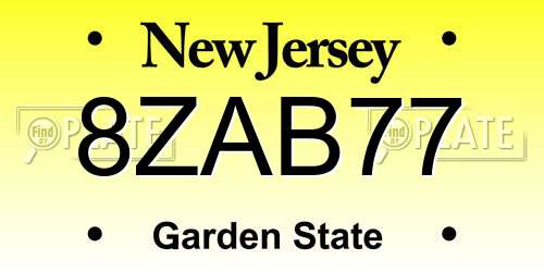 8ZAB77 New Jersey License Plate