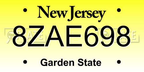 8ZAE698 New Jersey License Plate