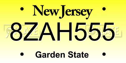 8ZAH555 New Jersey License Plate