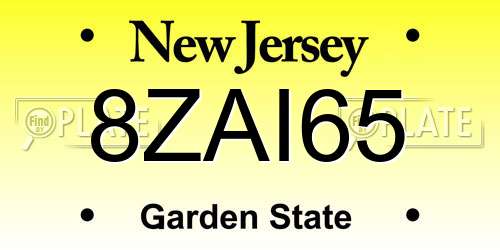 8ZAI65 New Jersey License Plate