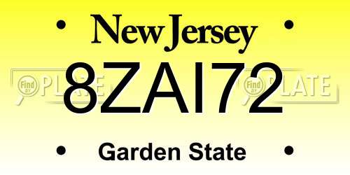 8ZAI72 New Jersey License Plate