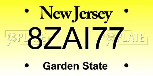 8ZAI77 New Jersey License Plate