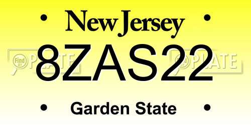 8ZAS22 New Jersey License Plate
