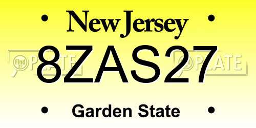 8ZAS27 New Jersey License Plate