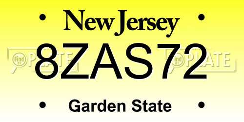 8ZAS72 New Jersey License Plate