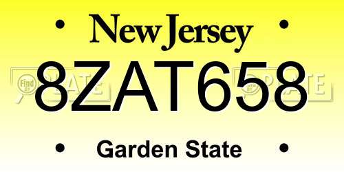 8ZAT658 New Jersey License Plate