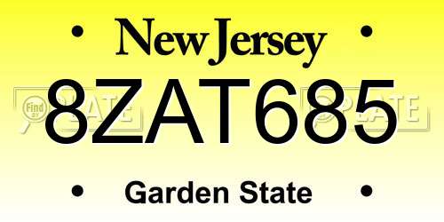 8ZAT685 New Jersey License Plate