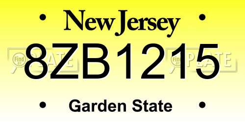 8ZB1215 New Jersey License Plate