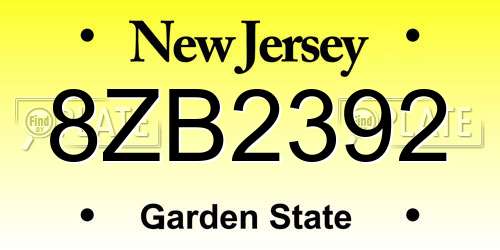 8ZB2392 New Jersey License Plate
