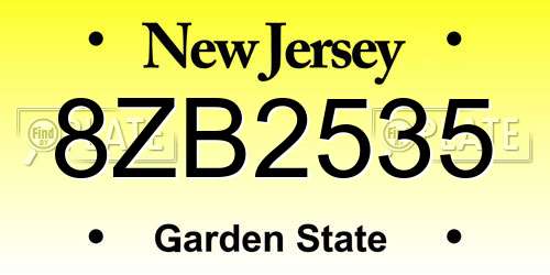 8ZB2535 New Jersey License Plate