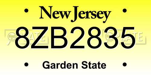 8ZB2835 New Jersey License Plate