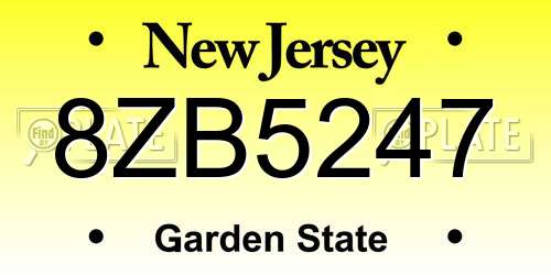 8ZB5247 New Jersey License Plate