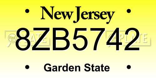 8ZB5742 New Jersey License Plate